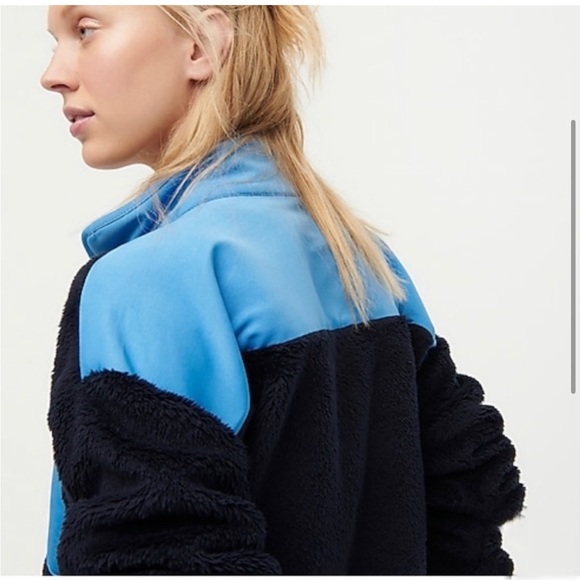 J. Crew Superplush sherpa full-zip jacket Size S color block Navy Blue Green - Picture 4 of 14